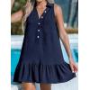 imageCUPSHE Womens Mini Dress Button V Neck Ruffled Hem Sleeveless A Line Summer Cover Up DressNavy Blue