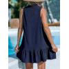 imageCUPSHE Womens Mini Dress Button V Neck Ruffled Hem Sleeveless A Line Summer Cover Up DressNavy Blue