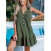 imageCUPSHE Womens Mini Dress Button V Neck Ruffled Hem Sleeveless A Line Summer Cover Up DressOlive Green