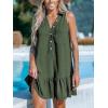 imageCUPSHE Womens Mini Dress Button V Neck Ruffled Hem Sleeveless A Line Summer Cover Up DressOlive Green