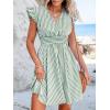 imageCUPSHE Womens Mini Dress V Neck Flutter Sleeve Striped Smocked Waist A Line Short Summer Cocktail DressGreen Striped