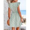 imageCUPSHE Womens Mini Dress V Neck Flutter Sleeve Striped Smocked Waist A Line Short Summer Cocktail DressGreen Striped