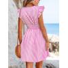 imageCUPSHE Womens Mini Dress V Neck Flutter Sleeve Striped Smocked Waist A Line Short Summer Cocktail DressPink Striped