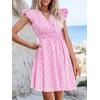 imageCUPSHE Womens Mini Dress V Neck Flutter Sleeve Striped Smocked Waist A Line Short Summer Cocktail DressPink Striped