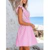 imageCUPSHE Womens Mini Dress V Neck Flutter Sleeve Striped Smocked Waist A Line Short Summer Cocktail DressPink Striped