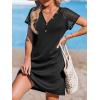 imageCUPSHE Womens Mini Dress V Neck Short Sleeve Eyelet Button A Line Fitted Knit Cover Up Summer Dress 2024Black