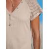 imageCUPSHE Womens Mini Dress V Neck Short Sleeve Eyelet Button A Line Fitted Knit Cover Up Summer Dress 2024Light Apricot