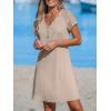 imageCUPSHE Womens Mini Dress V Neck Short Sleeve Eyelet Button A Line Fitted Knit Cover Up Summer Dress 2024Light Apricot