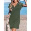 imageCUPSHE Womens Mini Dress V Neck Short Sleeve Eyelet Button A Line Fitted Knit Cover Up Summer Dress 2024Olive Green
