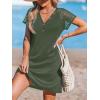 imageCUPSHE Womens Mini Dress V Neck Short Sleeve Eyelet Button A Line Fitted Knit Cover Up Summer Dress 2024Olive Green