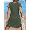imageCUPSHE Womens Mini Dress V Neck Short Sleeve Eyelet Button A Line Fitted Knit Cover Up Summer Dress 2024Olive Green