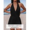 imageCUPSHE Womens One Piece Swimsuit Bathing Suit Romper Halter V Neck Self Tie Shorts SwimwearAvailable in XS4XLBlack