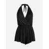 imageCUPSHE Womens One Piece Swimsuit Bathing Suit Romper Halter V Neck Self Tie Shorts SwimwearAvailable in XS4XLPblack