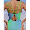 imageCUPSHE Womens One Piece Swimsuit Bathing Suit Scoop Neck Ruched Double Adjustable Straps Cutout O RingGreenBlue