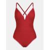 imageCUPSHE Womens One Piece Swimsuit Plunging V Wire Neck Bathing Suit Ruched Crisscross Lace up Back Tie SwimwearCherry Red