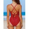imageCUPSHE Womens One Piece Swimsuit Plunging V Wire Neck Bathing Suit Ruched Crisscross Lace up Back Tie SwimwearCherry Red