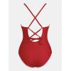 imageCUPSHE Womens One Piece Swimsuit Plunging V Wire Neck Bathing Suit Ruched Crisscross Lace up Back Tie SwimwearCherry Red