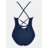imageCUPSHE Womens One Piece Swimsuit Plunging V Wire Neck Bathing Suit Ruched Crisscross Lace up Back Tie SwimwearNavy Blue