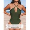 imageCUPSHE Womens One Piece Swimsuit Ruched Tummy Control Bathing Suit Front Crisscross Back Self TieMoss Green