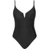 imageCUPSHE Womens One Piece Swimsuit Tummy Control V Wire Neck Bathing Suit Ruched High Cut Adjustable StrapsBlack