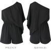 imageCUPSHE Womens One Shoulder Romper 34 Sleeve Wide Leg Mini Jumpsuit Short Draped Bodice Romper Casual Summer Loose OutfitBlack