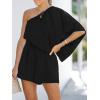 imageCUPSHE Womens One Shoulder Romper 34 Sleeve Wide Leg Mini Jumpsuit Short Draped Bodice Romper Casual Summer Loose OutfitBlack