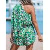 imageCUPSHE Womens One Shoulder Romper 34 Sleeve Wide Leg Mini Jumpsuit Short Draped Bodice Romper Casual Summer Loose OutfitGreen Leopard