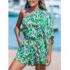 imageCUPSHE Womens One Shoulder Romper 34 Sleeve Wide Leg Mini Jumpsuit Short Draped Bodice Romper Casual Summer Loose OutfitGreen Leopard