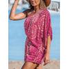 imageCUPSHE Womens One Shoulder Romper 34 Sleeve Wide Leg Mini Jumpsuit Short Draped Bodice Romper Casual Summer Loose OutfitRed Paisley