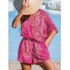 imageCUPSHE Womens One Shoulder Romper 34 Sleeve Wide Leg Mini Jumpsuit Short Draped Bodice Romper Casual Summer Loose OutfitRed Paisley