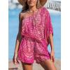 imageCUPSHE Womens One Shoulder Romper 34 Sleeve Wide Leg Mini Jumpsuit Short Draped Bodice Romper Casual Summer Loose OutfitRed Paisley