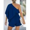 imageCUPSHE Womens One Shoulder Romper 34 Sleeve Wide Leg Mini Jumpsuit Short Draped Bodice Romper Casual Summer Loose OutfitRoyal Blue
