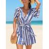 imageCUPSHE Womens Romper V Neck Short Sleeves Colorful Tropical Jumpsuit Straight leg Outfit Casual DressyBlue