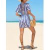 imageCUPSHE Womens Romper V Neck Short Sleeves Colorful Tropical Jumpsuit Straight leg Outfit Casual DressyBlue