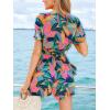 imageCUPSHE Womens Romper V Neck Short Sleeves Colorful Tropical Jumpsuit Straight leg Outfit Casual DressyColorful