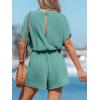 imageCUPSHE Womens Romper V Neck Short Sleeves Colorful Tropical Jumpsuit Straight leg Outfit Casual DressyGreen
