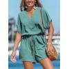 imageCUPSHE Womens Romper V Neck Short Sleeves Colorful Tropical Jumpsuit Straight leg Outfit Casual DressyGreen