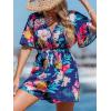imageCUPSHE Womens Romper V Neck Short Sleeves Colorful Tropical Jumpsuit Straight leg Outfit Casual DressyNavy