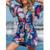 imageCUPSHE Womens Romper V Neck Short Sleeves Colorful Tropical Jumpsuit Straight leg Outfit Casual DressyNavy