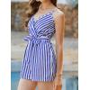 imageCUPSHE Womens Sleeveless Spaghetti Strap Summer Romper Tie Front Cute Wide Leg Beach Vacation Loose JumpsuitBlue