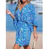 imageCUPSHE Womens V Neck Summer Dress 34 Kimono Sleeve Self Tie Pleated Loose Slit Mini Casual DressBlue