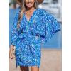 imageCUPSHE Womens V Neck Summer Dress 34 Kimono Sleeve Self Tie Pleated Loose Slit Mini Casual DressBlue