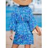 imageCUPSHE Womens V Neck Summer Dress 34 Kimono Sleeve Self Tie Pleated Loose Slit Mini Casual DressBlue