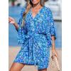 imageCUPSHE Womens V Neck Summer Dress 34 Kimono Sleeve Self Tie Pleated Loose Slit Mini Casual DressBlue