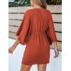 imageCUPSHE Womens V Neck Summer Dress 34 Kimono Sleeve Self Tie Pleated Loose Slit Mini Casual DressBurnt Orange