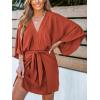 imageCUPSHE Womens V Neck Summer Dress 34 Kimono Sleeve Self Tie Pleated Loose Slit Mini Casual DressBurnt Orange