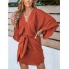 imageCUPSHE Womens V Neck Summer Dress 34 Kimono Sleeve Self Tie Pleated Loose Slit Mini Casual DressBurnt Orange