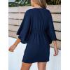 imageCUPSHE Womens V Neck Summer Dress 34 Kimono Sleeve Self Tie Pleated Loose Slit Mini Casual DressNavy Blue
