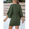 imageCUPSHE Womens V Neck Summer Dress 34 Kimono Sleeve Self Tie Pleated Loose Slit Mini Casual DressOlive Green