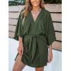 imageCUPSHE Womens V Neck Summer Dress 34 Kimono Sleeve Self Tie Pleated Loose Slit Mini Casual DressOlive Green